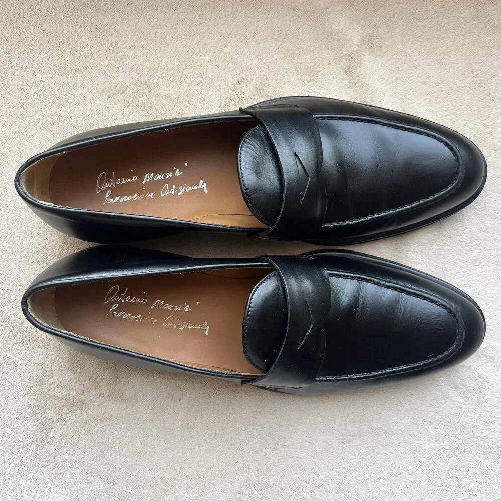 Antonio Maurizi Black Leather Penny Loafers Men EU 43 US 10-10.5 Preppy Casual‎